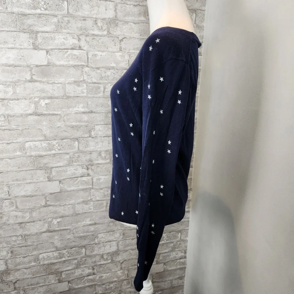 J. Crew Sweater Navy Blue Silver Embroidered‎ Star Celestial Classic Size M